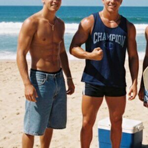 True Vtg Champion Tank Top Logo Sz Large Reverse Fleece Muscle Deadstock Raw Hem